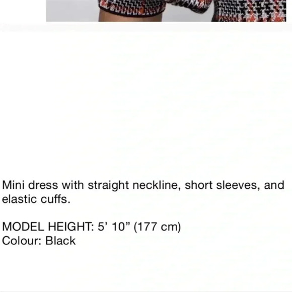 NWT Zara Bodycon Houndstooth Plaid Knit Dress Boat Halter Neck Black/Orange Sz L - Picture 8 of 16